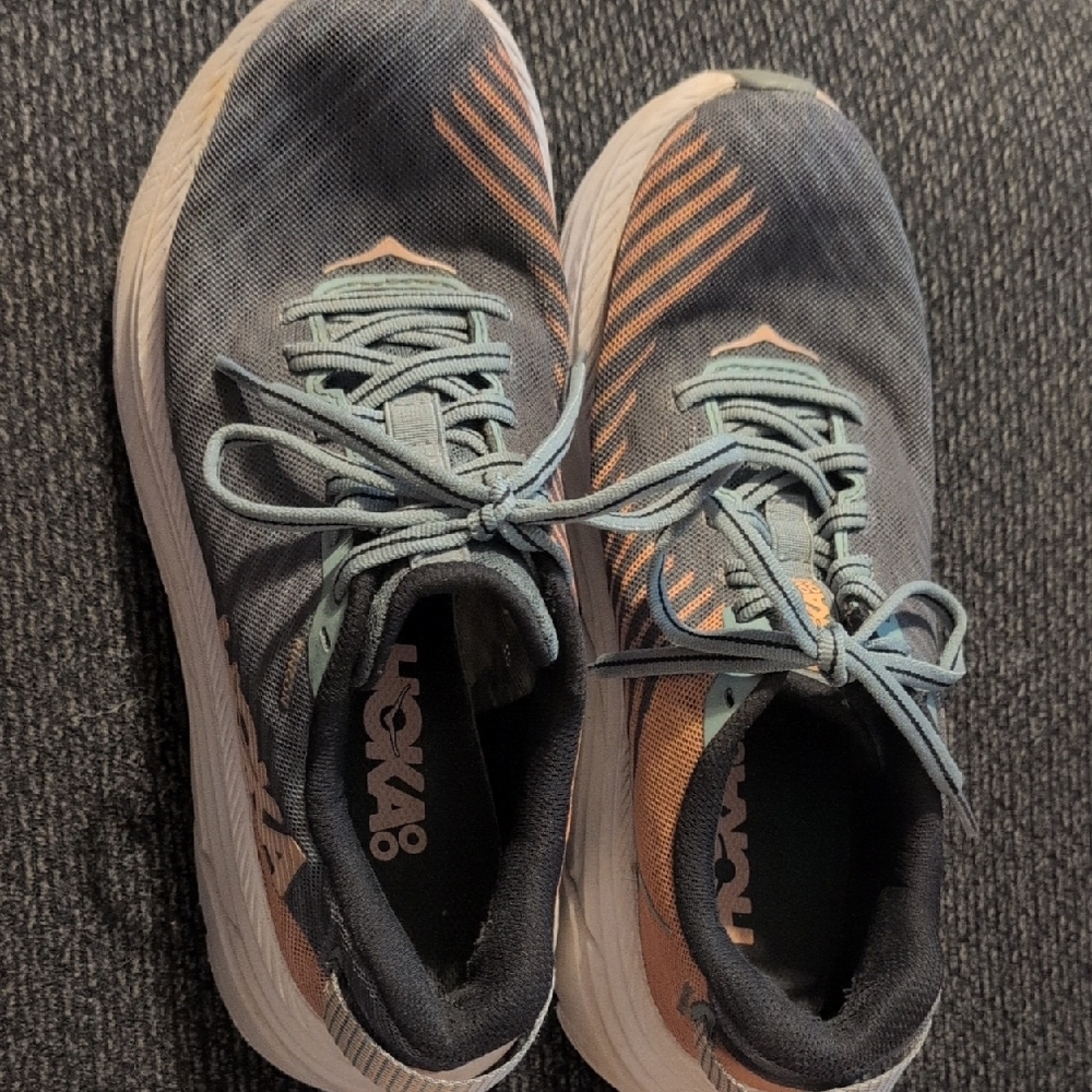 Hoka Blue and Orange Sneakers with Curved Sole